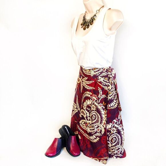 Talbots Silk Batik Print Full Wrap Sarong Skirt Sz 10P - Picture 2 of 12